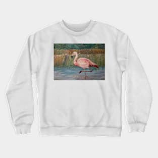 Pink flamingo on the Muga River Crewneck Sweatshirt